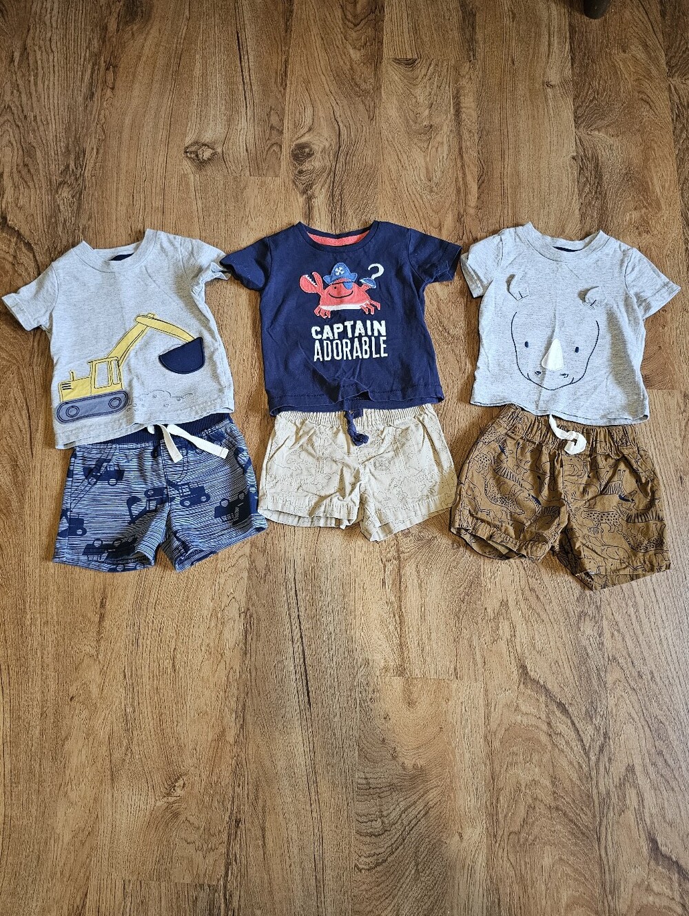 Baby Boy Summer Tee & Short Sets Bundle - Nautical Crab, Rhino & Excavator